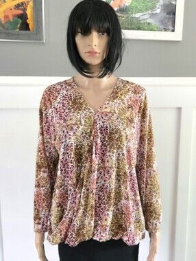 George Multicolor V-Neck Long Sleeves Top, Plus Size XXL